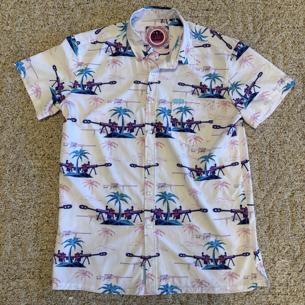 Retro Rifle Shirt Mens Large White Purple Pink The Palm V3 Button Up Palm Tree